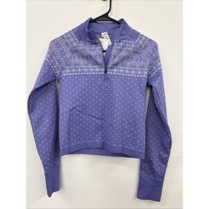 DSG Women's Small Cropped Momentum Seamless 1/4 Zip Frozen Purple Fair Isle NWT